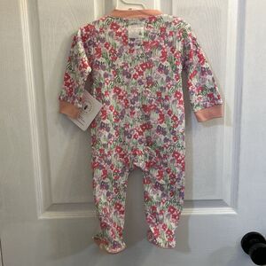 NWT Burt’s Bees Baby Organic Cotton Footed Pajamas White Pink Purple 3-6M